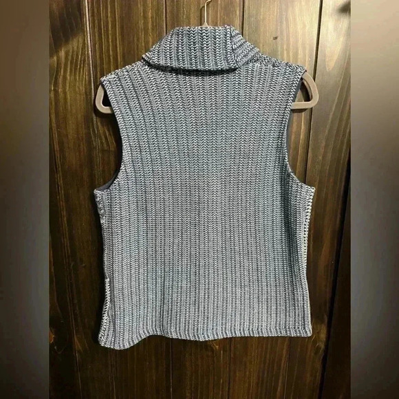 Chaps Blue and White Knit Button Front Shawl Collar Sweater Vest, Size Large - Picture 7 of 10